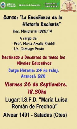 Este viernes 26 capacitaran a docentes en el ISFD Saladas