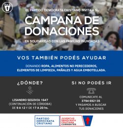La Democracia Cristiana de Corrientes se suma a las campañas solidarias por las inundaciones