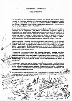 Se conformó la Mesa Sindical Scioli Presidente en Corrientes