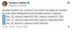 Valdés confirmó los tramos de los sueldos de junio