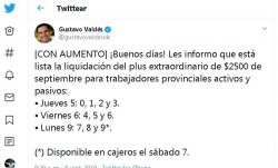 El jueves comienza el pago del plus extraordinario de $2500