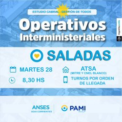 ANSES atenderá en Saladas el martes 28